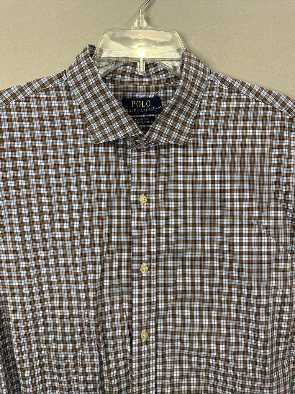 Polo by Ralph Lauren Brown and White Check Plaid Button Front Shirt
